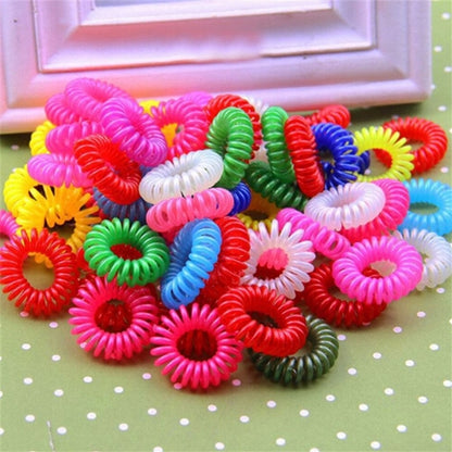 Candy Color Telephone Wire Elastic Cord Kids Girl's Hair Ties Head Band (10 /50 /100Pcs)
