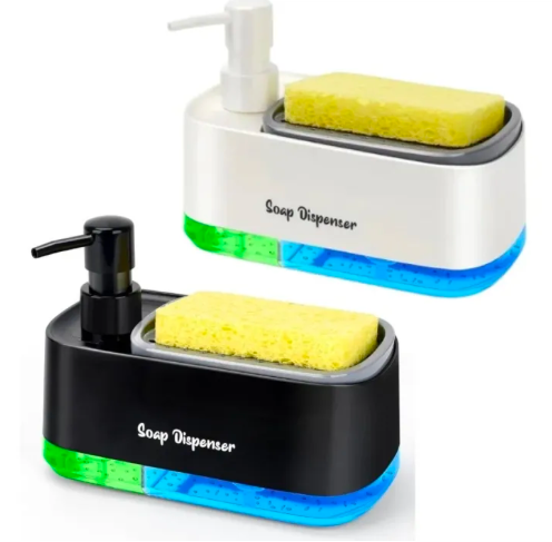 Premium Quality 2 in 1 Manual Press Liquid Dish Wash Soap Pump Dispenser Sponge Caddy Holder
