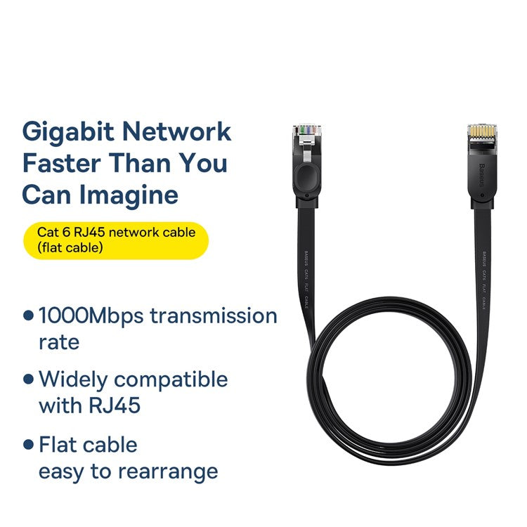 Baseus High Speed Cat6 Rj45 Gigabit Network Cable Computer Lan Ethernet Cord (Flat Cable)