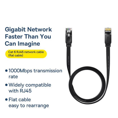 Baseus High Speed Cat6 Rj45 Gigabit Network Cable Computer Lan Ethernet Cord (Flat Cable)