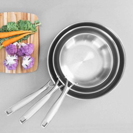 Gas Stove and Induction Suitable Flat Bottom Stainless Steel Bright Surface Frying Pan (1Ps /3Pcs)
