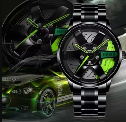 Wheeling Stainless Steel Vacuum Plating Car Rim Hub Style Non-Mechanical Watches  Quartz Wrist Watch