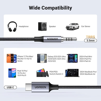UGREEN 35056 CM734 USB-C to 3.5mm TRRS Aux Audio Cable - 1M