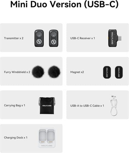 Hollyland Lark A1 Wireless Mic for iPh 17 Android 48kHz/24-bit 3Level Noise Cancel(2TX + USB-C RX)