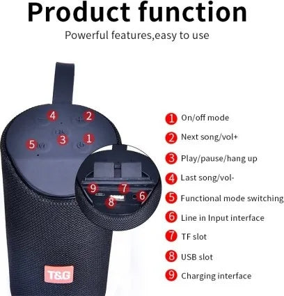 TG113 Portable Bluetooth Speaker, Wireless Splashproof Design with Enhanced Bass & Built-in Mic