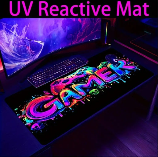 Large Gaming Mouse Pad, UV Reactive Non-Slip Desk Mat, Washable Polyester E-Sports Computer Pad