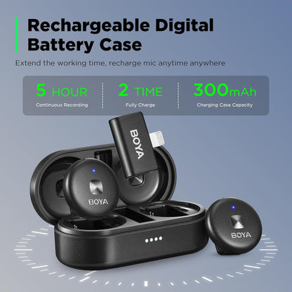 BOYA Omic-D Wireless Lavalier Microphone for iPhone MFi Certified, Noise Cancelling Lapel Mic Wireless with Magnetic Clip iPhone Microphone for Video Recording YouTube Vlog
