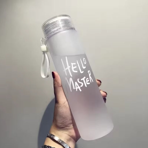 Glass Water Bottle Color Hello Master with Handle