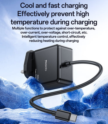Yesido YC93 2M Length Cable Type-C Output 65W Fast Charger UK Standard Laptop Adapter Charger