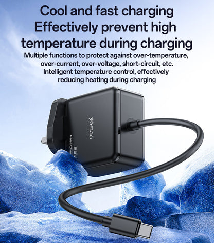 Yesido YC93 2M Length Cable Type-C Output 65W Fast Charger UK Standard Laptop Adapter Charger