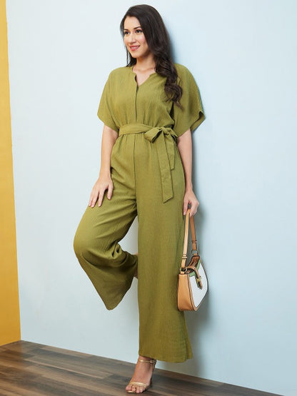 Women Extended Sleeve Tie-up Jumpsuit