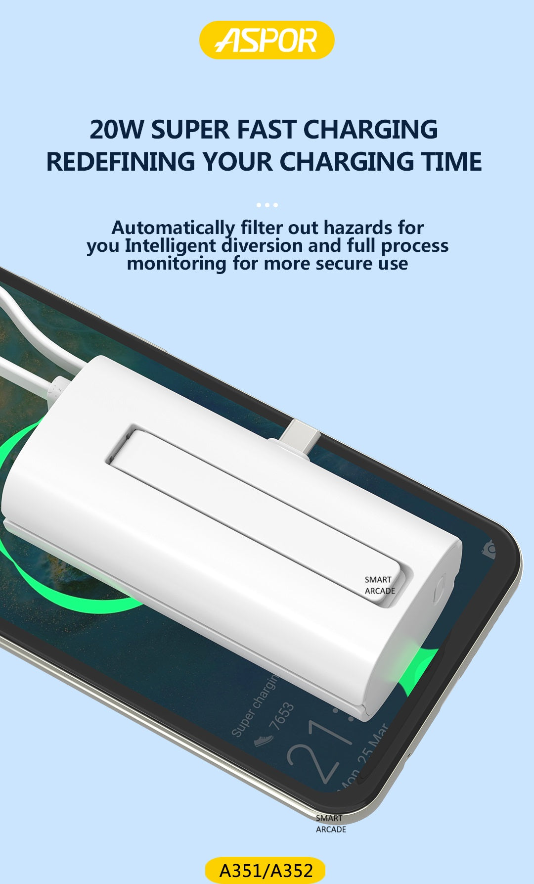 Aspor A351 Powerbank 5000mAh 20W Capacity Easy Use Flexible Portable Mini Finger Emergency Power Station