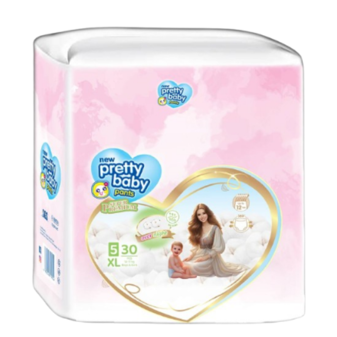 Pretty Baby Pants Diapers | Over Night 12 Hour | XL 30 Pcs