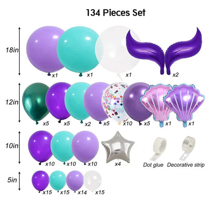 FREE 12 PCS 3D BUTTERFLY WITH Complete Set Mermaid 134-Piece Premium Blue Balloon Garland Kit for Party Decoration, Unisex Balloon Arch Set for All Ages