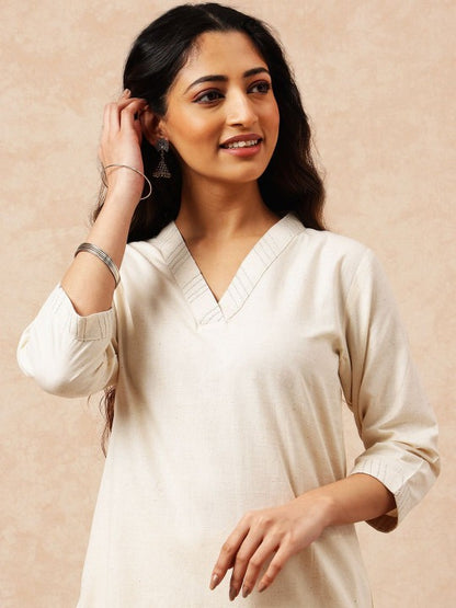 Women Regular Thread Work Pure Cotton Kurta with Trousers