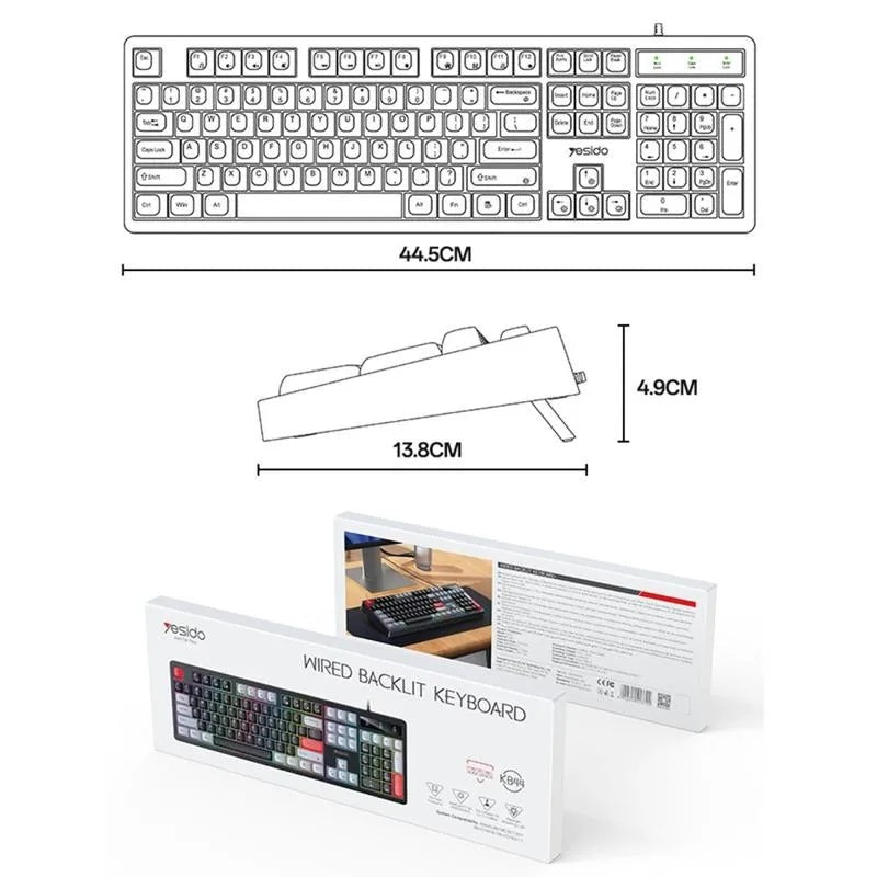 Yesido KB44 Wired Keyboard - 104 Keys RGB Backlit Low-Noise Keyboard - English Layout - QWERTY