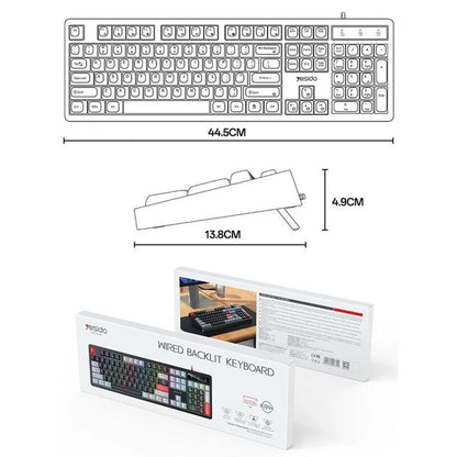 Yesido KB44 Wired Keyboard - 104 Keys RGB Backlit Low-Noise Keyboard - English Layout - QWERTY