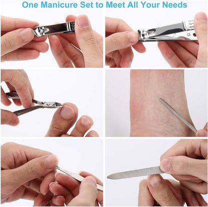 19 IN 1 Manicure Set Stainless Steel Pedicure Kit Nail Grooming Kit Travel Case Set Nail Care Cutter Trimmer Professional Pedicure Kit Nail Scissors Grooming Kit With Leather Travel Case