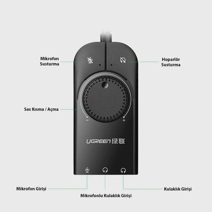 Ugreen 40964 USB Audio Adapter External Stereo Sound Card 3.5mm Headphone Mic