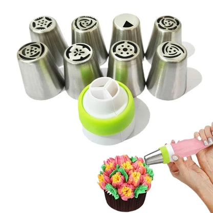 9 Pcs Set Stainless Steel Nozzle Steel Russian Tips Flower Nozzle Tools Set Cake Decorating Tips