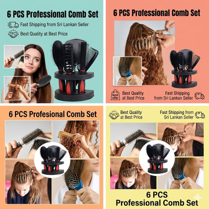 5 Pcs Hair Comb Set Professional Salon Cutting Brushes Sets Comb Hair Brush Styling Tools Mirror And Holder Stand Set