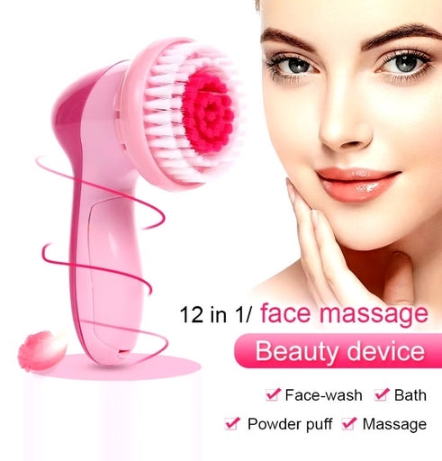 12 In 1 Pink Electric Facial Cleansing Massager Set for Women, Multi-Function Beauty Tool Kit