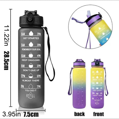Fitness Essential - 1000 ML Large Capacity Sports Water Bottle with Time - Tracking Straw Leak Proof