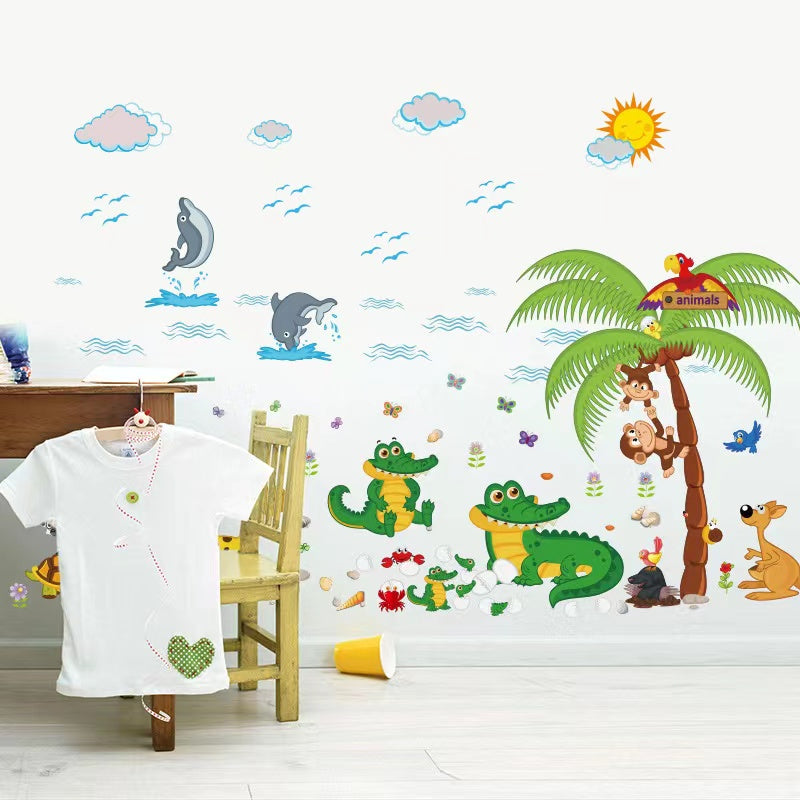 Crock Tree Cartoon Animals Theme Kids Wall Art Decal Sticker Decoration for Living Room Nursery Baby Girl Boy Kid Children's Room Bedroom Decoration