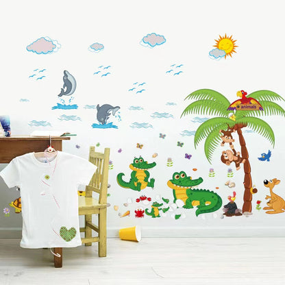Crock Tree Cartoon Animals Theme Kids Wall Art Decal Sticker Decoration for Living Room Nursery Baby Girl Boy Kid Children's Room Bedroom Decoration
