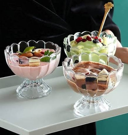 6Pcs -Glass Ice Cream Dessert Bowl Clear Tulip Flower Shape