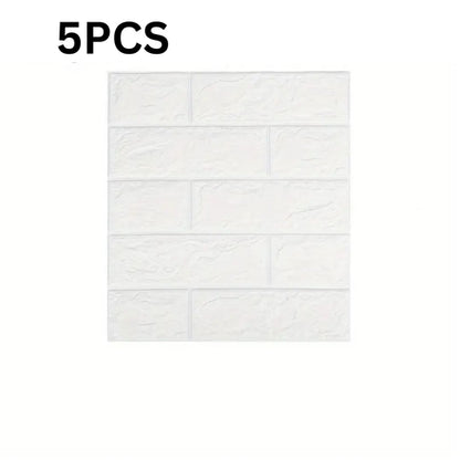 5Pcs 3D Wall Stickers Wallpaper Foam Soft Tiles, Bedroom Faux Brick Wallpaper Decoration, Waterproof