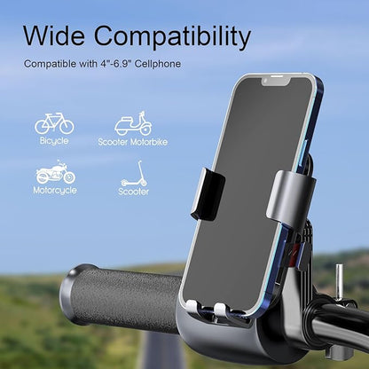 Bike Phone Holder, One Hand Operation and 360Â° Rotatable Phone Holder for Motorcycle and ATV Scooter