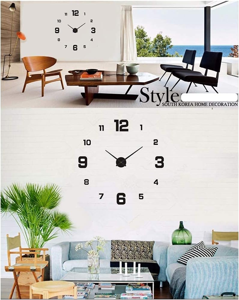 DIY 3D Wall Clock: Acrylic Mirror Number & Word Sticker Fashion Design, Adjustable Big Sizes