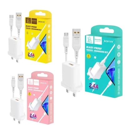 Denmen Home Charger DC05YL 1USB 2.4a Micro Charger / Type-C Charger / Lightning Charger