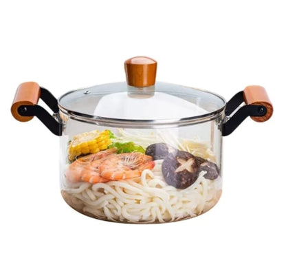 Heat-Resistant Glass Stovetop Pot, Glass Cookware with Wooden Handle 400â„‰