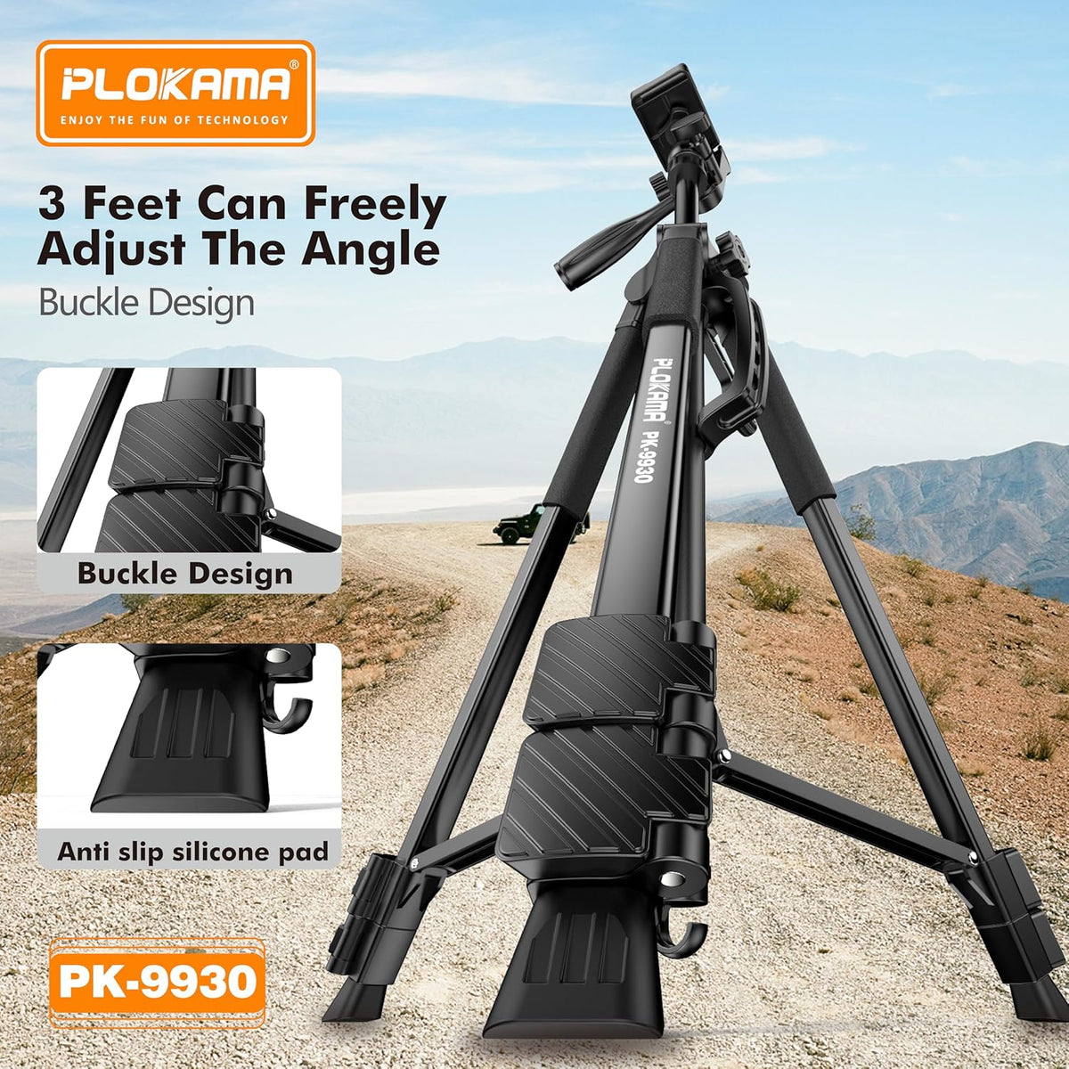 Plokama PK-9930 – 150CM Tall, 360° Rotating Tripod with Bluetooth Remote, Phone Holder & Carry Bag