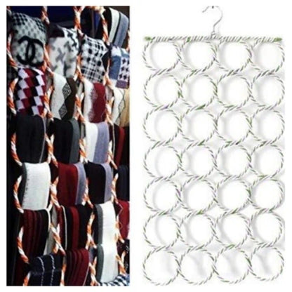Multi Use 28 Hole Ring Rope Scarf Wrap Shawl Storage Holder Hanger Tie Rack