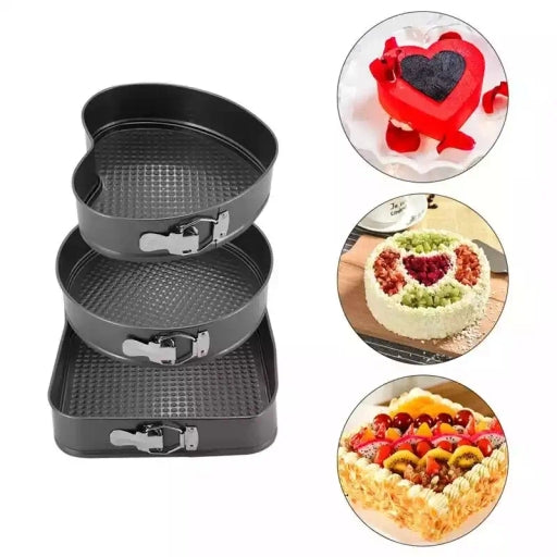 3 PCS Cake Baking Springform Pan Cake Mould Cake Tray Cake Mold (Heart Shape Round Shape Square Shap
