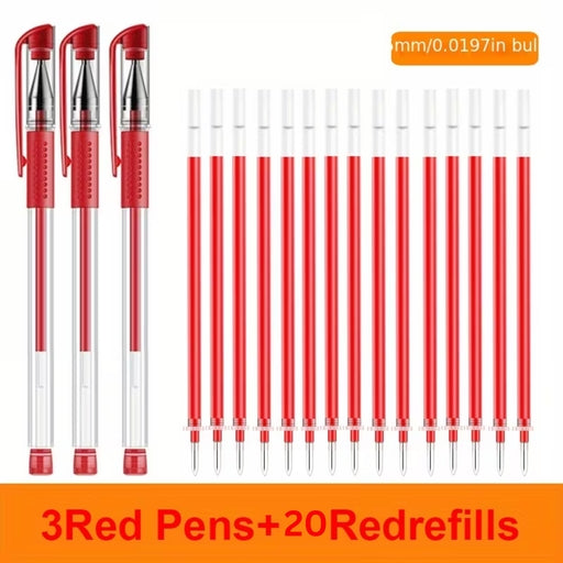 3 Pens + 20 Refills Gel Pen Set School Supplies Black Blue Red Ink Color 0.5Mm Ballpoint Pen Kawaii