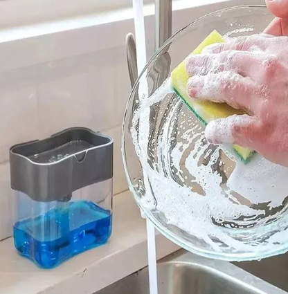 2-In-1 Kitchen Soap Pump Dispenser & Sponge Holder Caddy | Countertop Liquid Soap Organizer Box
