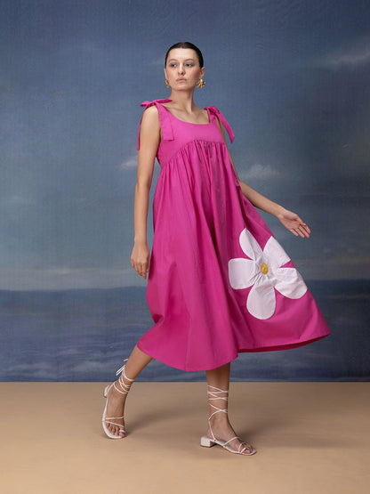 Sleeveless Applique Cotton a-Line Dress