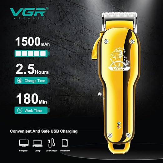VGR V-678 Professional Hair Clipper 1500mAh Rechargeable Cordless Hair Trimmer  - Silver