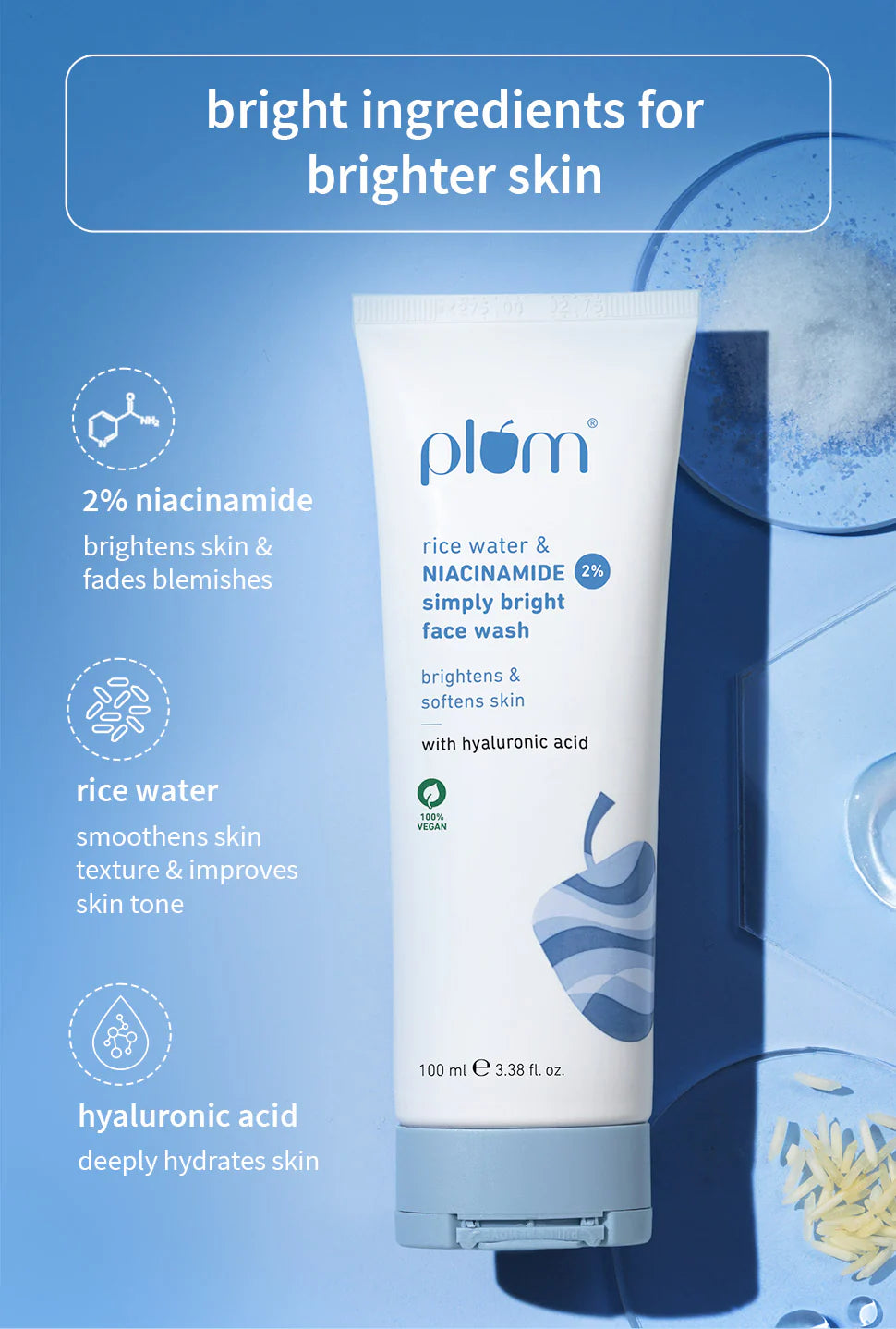 Plum 2% Niacinamide & Rice Water Simply Bright Face Wash 100Ml