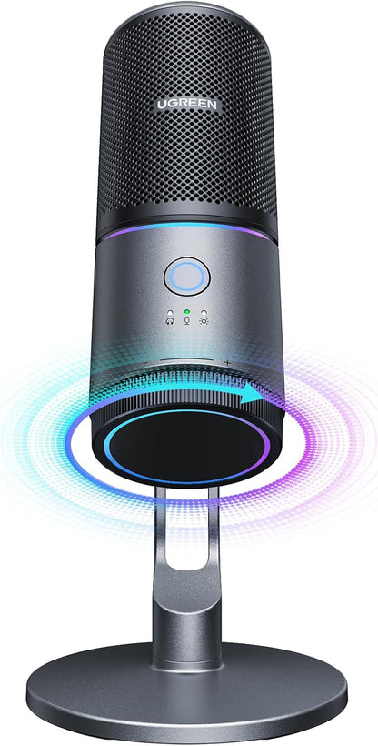 UGREEN CM769 USB Desktop Microphone with RGB Lights, Mute Button, 24bit/96kHz, Cardioid Polar Pattern, Volume Control, Conden