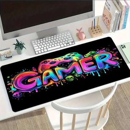Large Gaming Mouse Pad, UV Reactive Non-Slip Desk Mat, Washable Polyester E-Sports Computer Pad