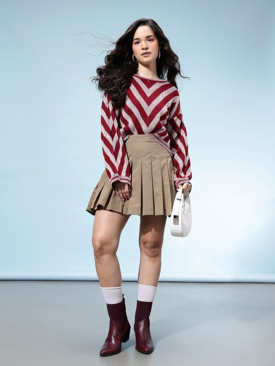 Chevron Design Drop-Shoulder Pullover