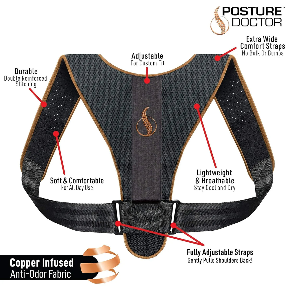 Posture Doctor Belt Adjustable Posture Corrector Back Brace for Back Pain Relief and Bad Posture