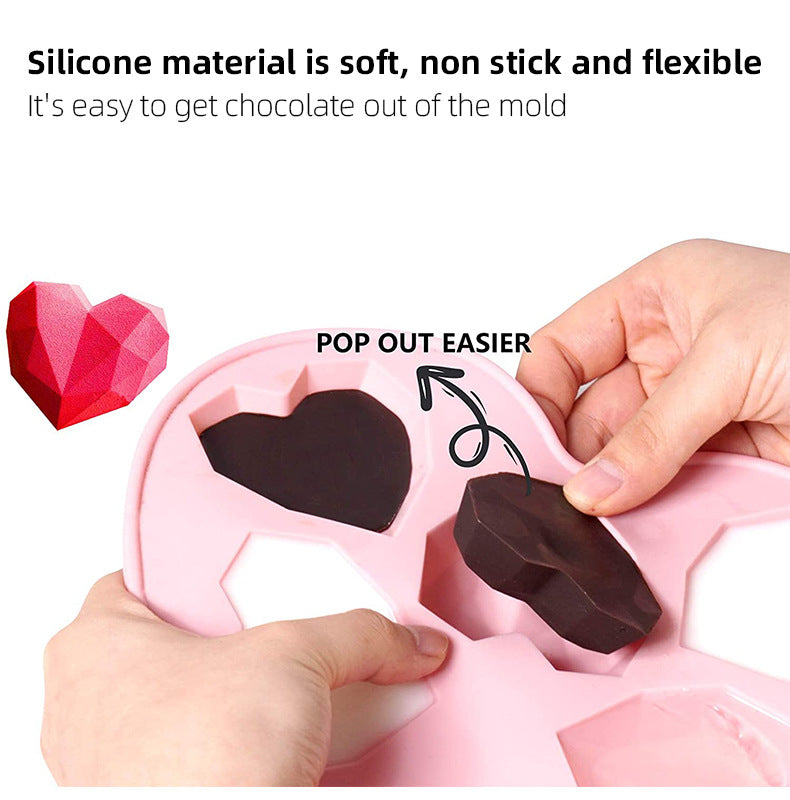 Easy Life 8 Diamond Heart Silicone Mold Re-usable Silicon Diamond Heart Mold Cake Mousse Chocolate Dessert Baking Tool small cake mold cake decoration tools kitchen tools accessories