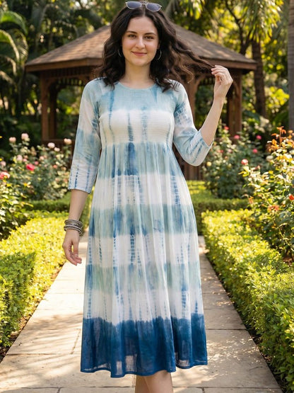 Tie and Dye Dyed a-Line Midi Dress