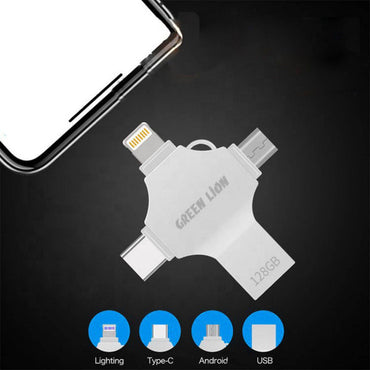 Green Lion 4-in-1 USB Flash Drive 128GB  i Phone i Pad Android & M A C